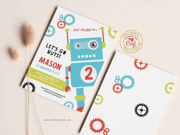 Robot Birthday Party invitations INSTANT DOWNLOAD Robots Birthday Party printable invite Printable Editable Boy birthday invitation girl