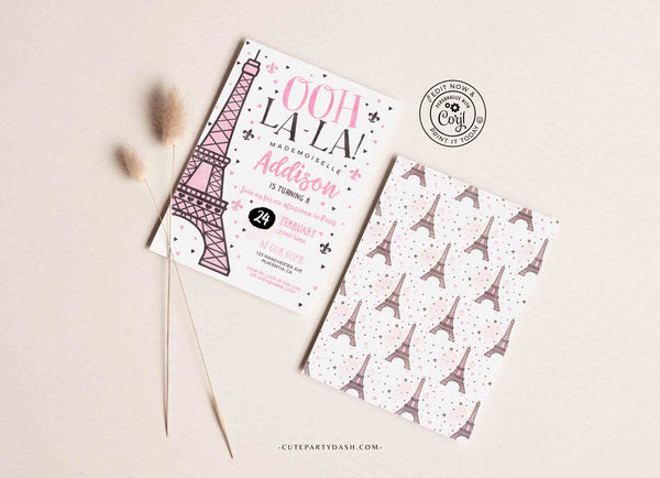 Paris Birthday Invitation Paris Girl theme party Invite Template INSTANT DOWNLOAD EDITABLE Paris passport invitation Eiffel Tower Corjl 376
