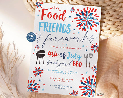 Editable 4th of July BBQ invitation INSTANT DOWNLOAD Printable Independence Day bbq Fireworks Neighborhood Block Party Digital