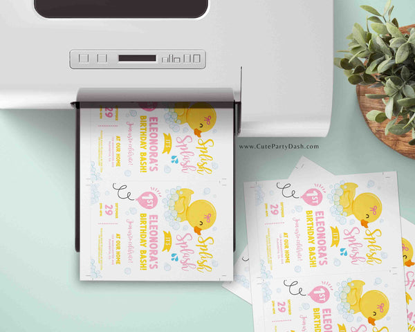 Rubber Ducky Girl birthday Party invitation, INSTANT DOWNLOAD EDITABLE Yellow Pink Rubber duck corjl invitation girly duckie invite 428