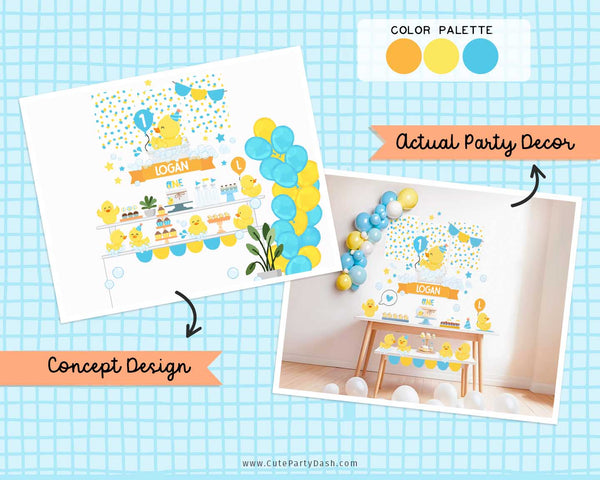 Rubber Duck Birthday Party Decoration Bundle Printable INSTANT DOWNLOAD EDITABLE Yellow Blue Ducky Decor One Lucky Duck invitation 429