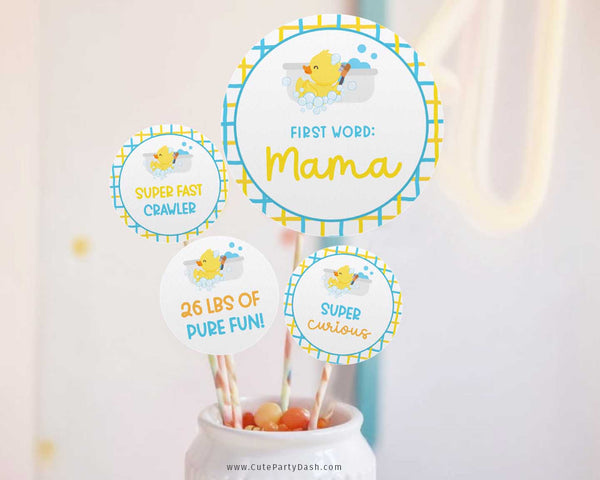 Rubber Duck Birthday Party Decoration Bundle Printable INSTANT DOWNLOAD EDITABLE Yellow Blue Ducky Decor One Lucky Duck invitation 429