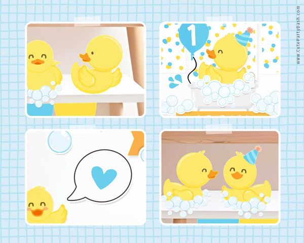 Rubber Duck Birthday Party Decoration Bundle Printable INSTANT DOWNLOAD EDITABLE Yellow Blue Ducky Decor One Lucky Duck invitation 429