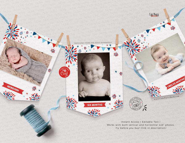 4th of July birthday High Chair Banner Printable INSTANT DOWNLOAD, Editable ONE baby 1st birthday banner garland Little Firecracker 453