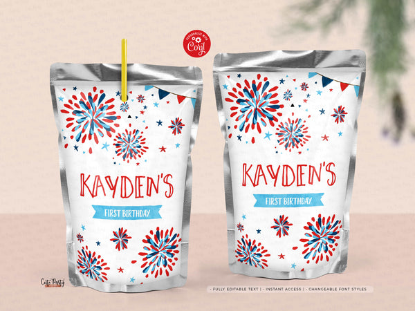 4th of July birthday High Chair Banner Printable INSTANT DOWNLOAD, Editable ONE baby 1st birthday banner garland Little Firecracker 453