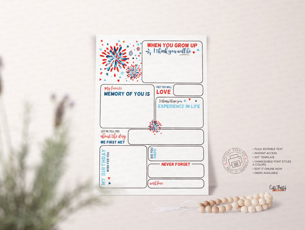 4th of July First birthday invitation INSTANT DOWNLOAD boy girl Independence Day fireworks little firecracker invite Stars Stripes 453