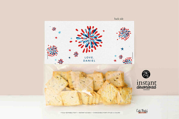 4th of July birthday party bag toppers printable INSTANT DOWNLOAD Independence Day Party EDITABLE Bag Topper Favors Little Firecracker 453