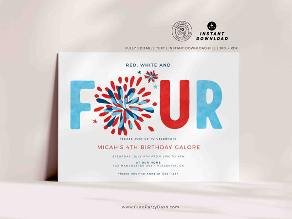 4th of July birthday party bag toppers printable INSTANT DOWNLOAD Independence Day Party EDITABLE Bag Topper Favors Little Firecracker 453