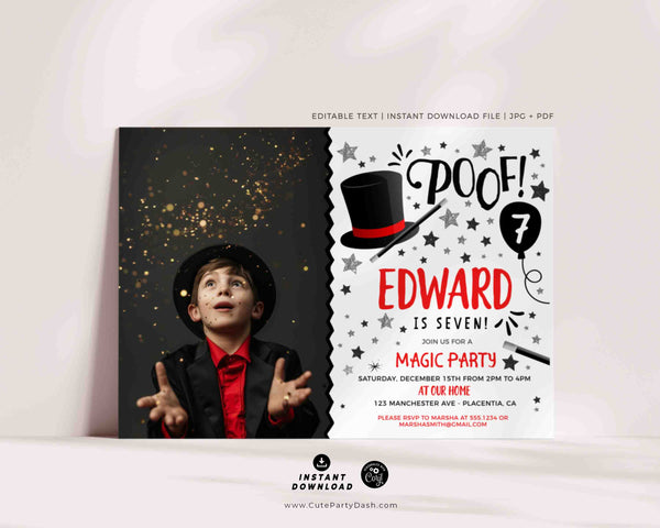 Magic Party Photo invitation Printable INSTANT DOWNLOAD EDITABLE Magic Birthday invite Magic Show party corjl template magician birthday 455