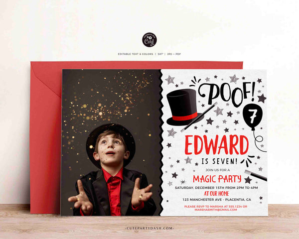 Magic Party Photo invitation Printable INSTANT DOWNLOAD EDITABLE Magic Birthday invite Magic Show party corjl template magician birthday 455