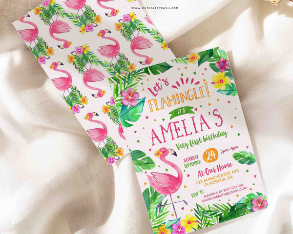 Flamingo Birthday Invitation Girl INSTANT DOWNLOAD Flamingo Birthday Invites Kids EDITABLE Let’s Flamingle Birthday Tropical Party 489