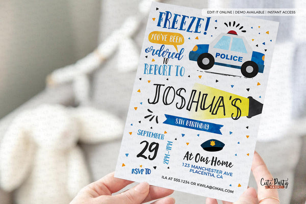 Police Birthday invitation Printable INSTANT DOWNLOAD Editable Cops and Robbers Party invitation police officer birthday Policemen #490