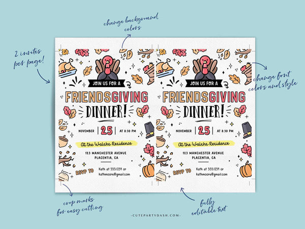 Friendsgiving Dinner Invitation Digital INSTANT DOWNLOAD Editable printable Thanksgiving Dinner invite Fall Pumpkin Invitation, #525