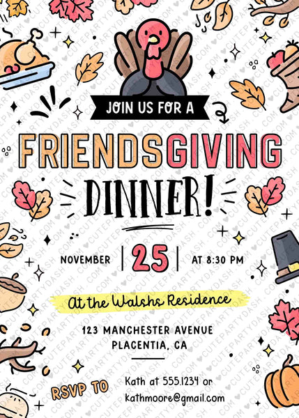 Friendsgiving Dinner Invitation Digital INSTANT DOWNLOAD Editable printable Thanksgiving Dinner invite Fall Pumpkin Invitation, #525