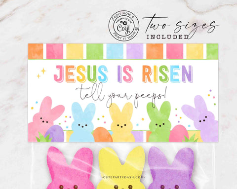 Jesus is Risen Tell Your Peeps Religious Easter Treat Bag Toppers INSTANT DOWNLOAD Editable Christian Easter Treat Bag Topper Template