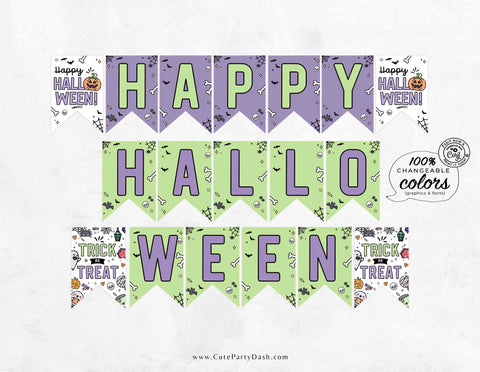 Happy Halloween Banner Printable INSTANT DOWNLOAD Trick or Treat Halloween Decor Bunting EDITABLE Halloween Sign Party Decor Classroom Door