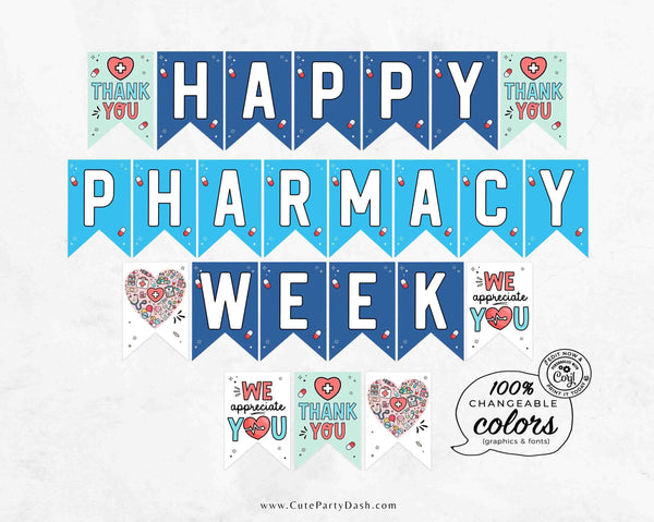 Pharmacy Week Banner Printable INSTANT DOWNLOAD Pharmacy Week Appreciation Decor ideas Editable Bunting RX Tech Pharmacist appreciation