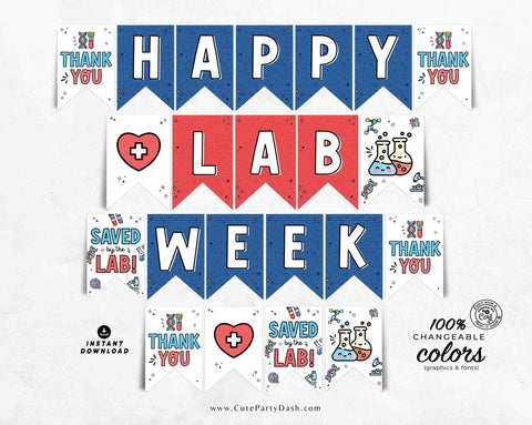 Happy Lab Week Banner Printable INSTANT DOWNLOAD Editable Medical Laboratory professionals Appreciation Week Bunting Decor Lab Week gifts