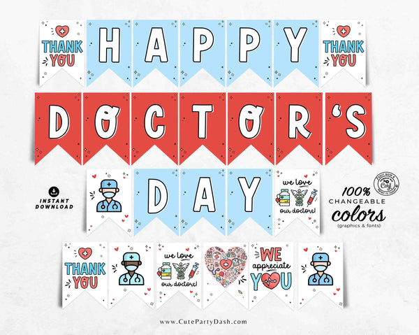 Happy Doctor's Day Banner Printable INSTANT DOWNLOAD Editable National Doctor's Day bunting Appreciation Week Bunting Decor Doctors Day Sign