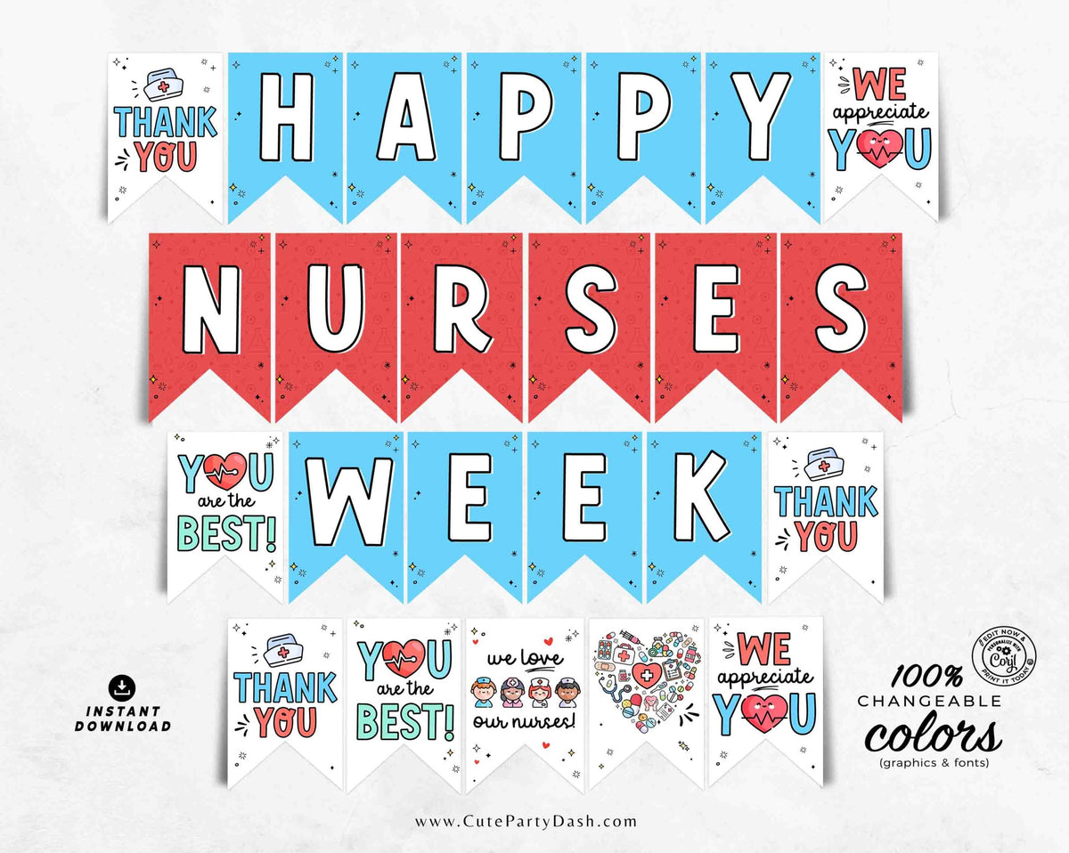Happy Nurses Week Banner Printable INSTANT DOWNLOAD Cute Party Dash