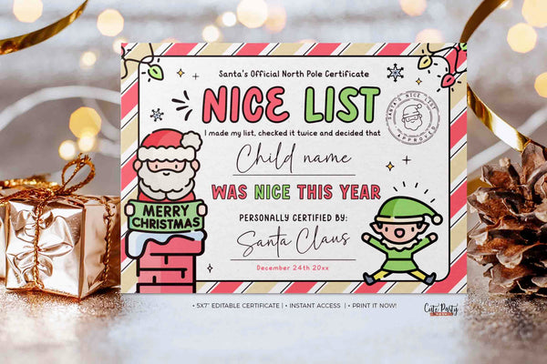 EDITABLE Official Letter from Santa Claus Nice List Certificate Bundle INSTANT DOWNLOAD Christmas eve box Printable Santa North Pole Mail