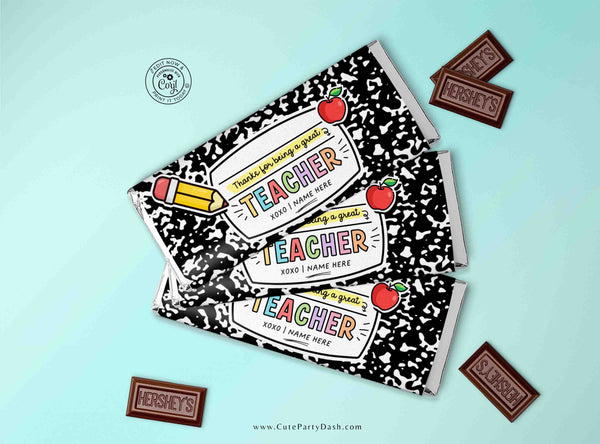 Thank You Gift Chocolate Bar Wrapper INSTANT DOWNLOAD Teacher Week Appreciation Gift Idea Coach Staff Printable Candy Bar Wrappers Editable