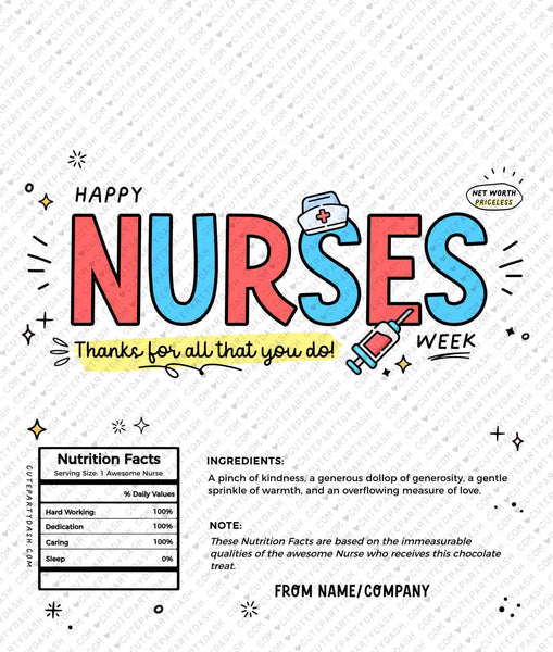 Nurses Week Chocolate Bar Wrapper INSTANT DOWNLOAD Gift for Nurse Appreciation Printable Thank you Candy Bar Wrappers Editable Medical Care