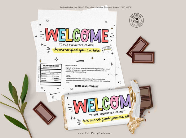 Team Welcome Gift Chocolate Bar Wrapper INSTANT DOWNLOAD New Teacher Staff  Volunteer Gift Idea Welcome Gift Candy Bar Wrappers Editable