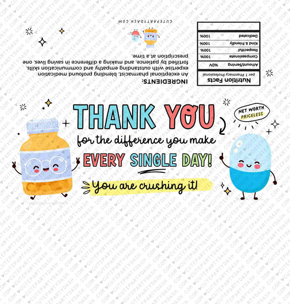 Pharmacy Week Appreciation Gift Idea INSTANT DOWNLOAD Printable RX Pharmacy Team Candy Bar Wrappers Editable Thank You Gift Pharmacy Techs