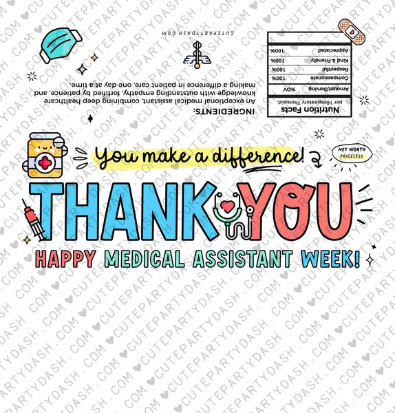 Medical Assistant Week Gift Idea INSTANT DOWNLOAD Printable MA Appreciation Week Thank you Chocolate Favor Candy Bar Wrappers Editable