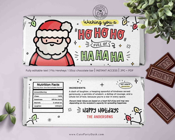 Funny Christmas Gift Chocolate Bar Wrapper INSTANT DOWNLOAD Happy Holidays Funny Christmas Gift for Friend Card Hilarious Humor Ho Ho Santa