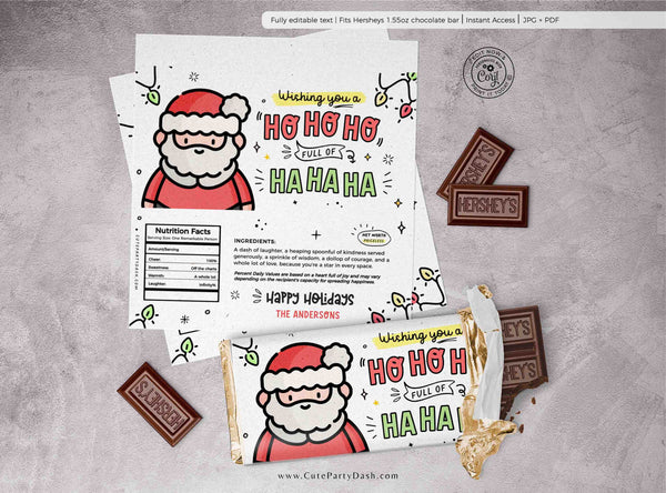 Funny Christmas Gift Chocolate Bar Wrapper INSTANT DOWNLOAD Happy Holidays Funny Christmas Gift for Friend Card Hilarious Humor Ho Ho Santa