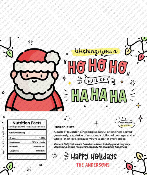 Funny Christmas Gift Chocolate Bar Wrapper INSTANT DOWNLOAD Happy Holidays Funny Christmas Gift for Friend Card Hilarious Humor Ho Ho Santa