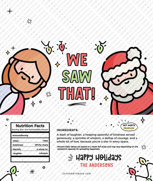 Funny Christmas Gift Chocolate Bar Wrapper INSTANT DOWNLOAD Happy Holidays Funny Christmas Gift for Friend Card Hilarious Humor I Saw That