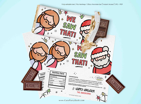 Funny Christmas Gift Chocolate Bar Wrapper INSTANT DOWNLOAD Happy Holidays Funny Christmas Gift for Friend Card Hilarious Humor I Saw That