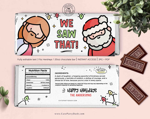 Funny Christmas Gift Chocolate Bar Wrapper INSTANT DOWNLOAD Happy Holidays Funny Christmas Gift for Friend Card Hilarious Humor I Saw That