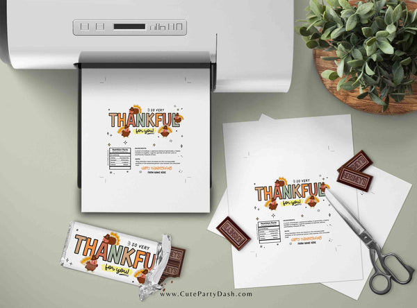Thankful for you Chocolate Wrapper INSTANT DOWNLOAD Fall Appreciation Gift EDITABLE Candy Bar Label Thanksgiving Company Staff Teacher pto