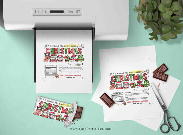 Christmas Gift Chocolate Bar Wrapper Template Printable INSTANT DOWNLOAD Happy Holidays Merry Christmas Gift for Friend teacher team FECH