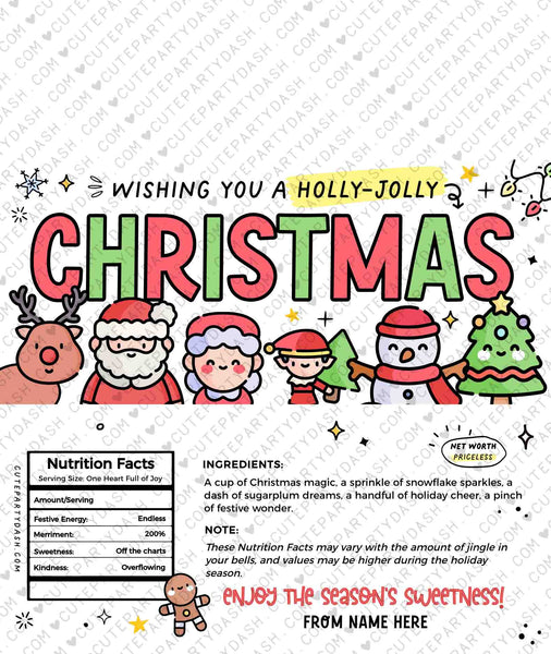 Christmas Gift Chocolate Bar Wrapper Template Printable INSTANT DOWNLOAD Happy Holidays Merry Christmas Gift for Friend teacher team FECH