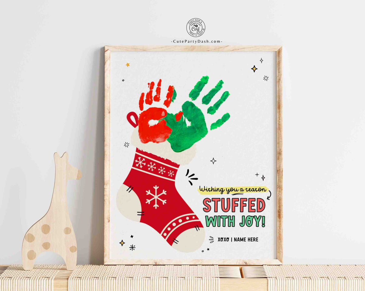 Christmas Stocking Craft handprint Art Prints Keepsake – Cute Party Dash