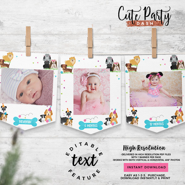 Puppy Birthday Photo Invitation Girl Pet adoption Pink Purple Doggy Dog Adoption Digital corjl Invitation 468