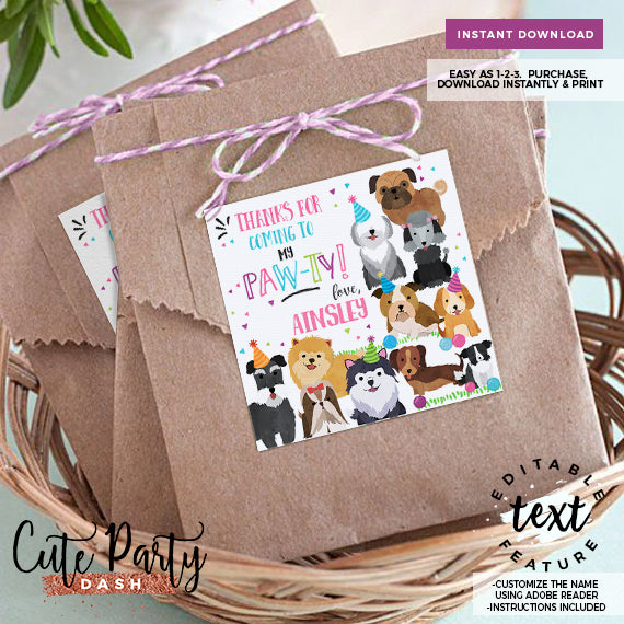 Puppy Birthday Photo Invitation Girl Pet adoption Pink Purple Doggy Dog Adoption Digital corjl Invitation 468