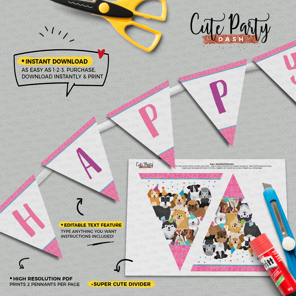 Puppy Birthday Photo Invitation Girl Pet adoption Pink Purple Doggy Dog Adoption Digital corjl Invitation 468