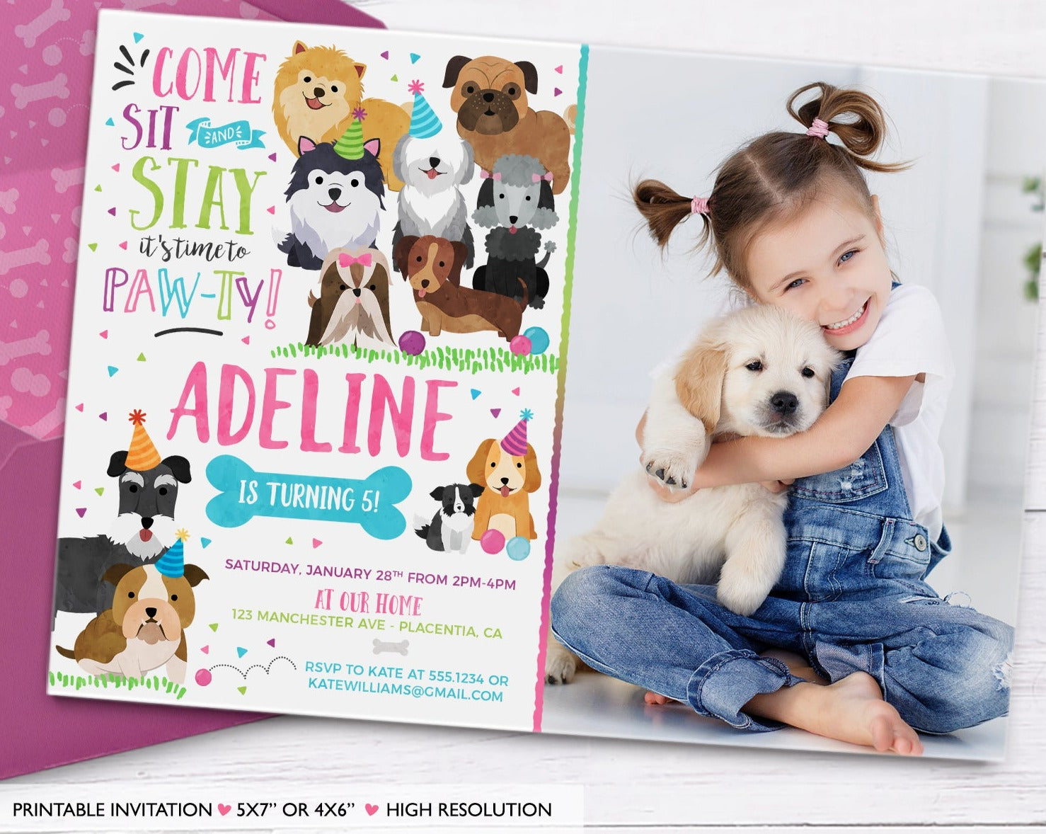 Puppy Birthday Photo Invitation Girl Pet adoption – Cute Party Dash puppy-birthday-photo-invitation-girl-pet-adoption-cute-party-dash