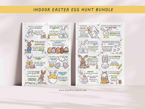 Indoor Easter Egg Hunt Printable Bundle INSTANT DOWNLOAD Editable Easter Scavenger Hunt Game for Kids Activity Treasure Hunt Clues Bunny