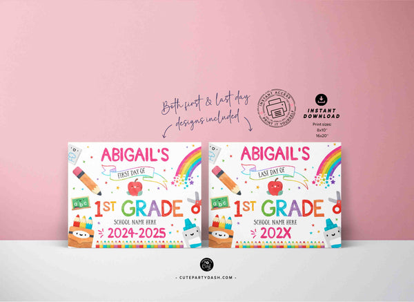 Editable First day of School Sign Bundle Printable INSTANT DOWNLOAD, EDITABLE First Day & Last Day Back to school Sign Set Chalkboard