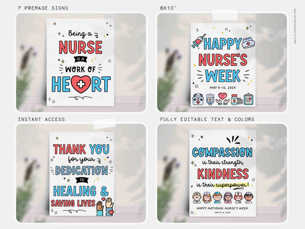 Nurses Week Sign Printable INSTANT DOWNLOAD Editable Medical Nurses Appreciation Week Decor Theme Thank You Poster props Happy nurse gift