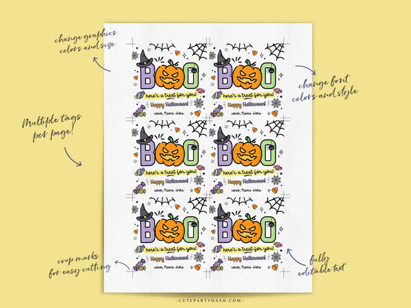 EDITABLE Boo a Treat for you Gift Tag Template Halloween Teacher Staff Pta Pto Kids Spooky Treat Gift Candy treat Label INSTANT DOWNLOAD