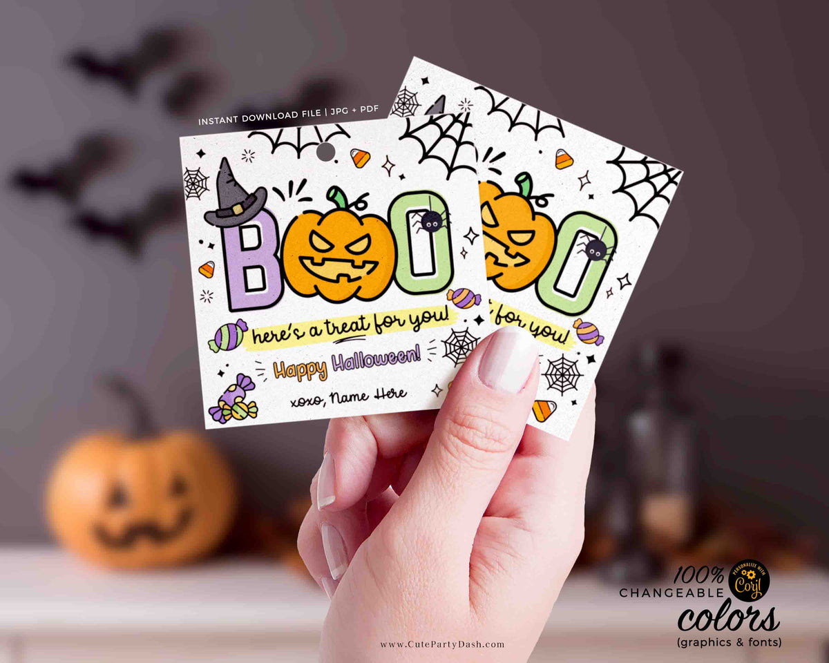 EDITABLE Happy Halloween Printable Treat Tag – Cute Party Dash for Template Free Printable Halloween Cards