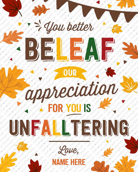 Fall Appreciation Sign Printable Thanksgiving Decor INSTANT DOWNLOAD EDITABLE Fall Thank you Staff Teacher Team Poster Display Frame